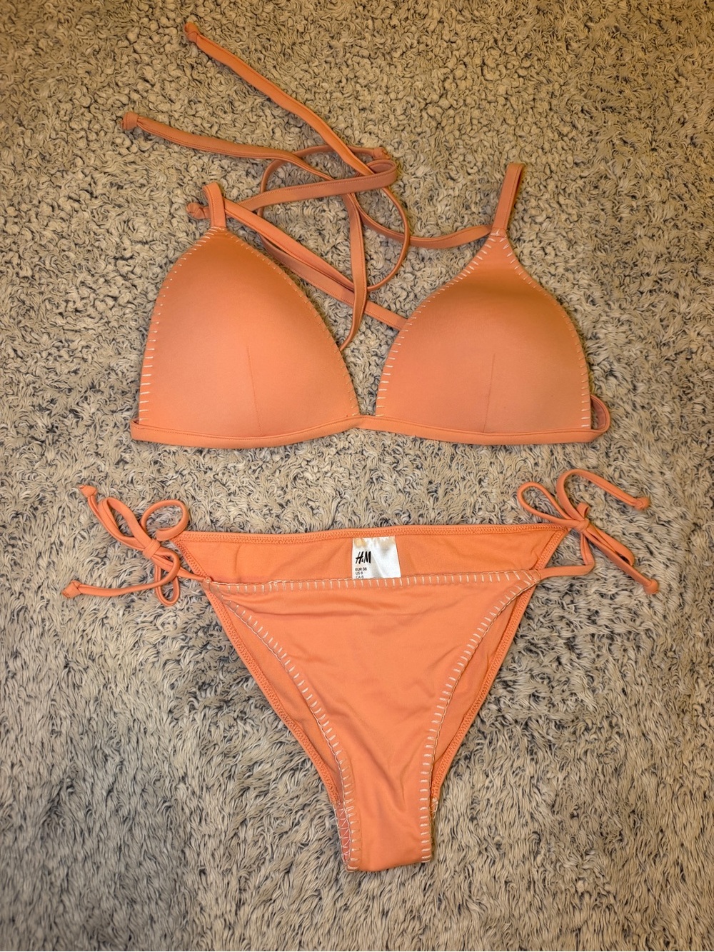 H&M Women's Coral-Orange Tie-Side Triangle Bikini Set